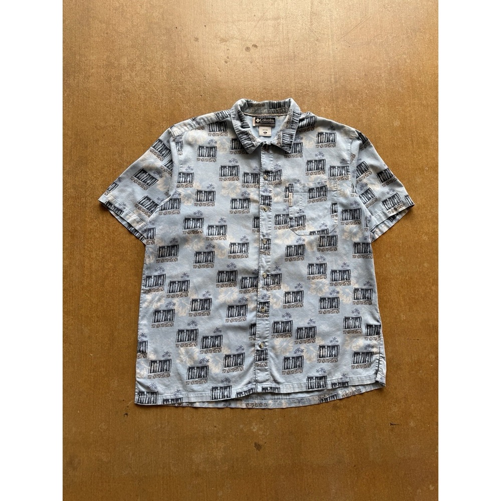 Columbia All Over Print Cotton Hawaiian Surfer Short Sleeve Button Up Shirt XL